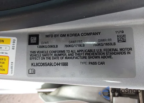 2020 Chevrolet Spark Fwd 1Lt Automatic z USA, uszkodzony, nr VIN KL8CD6SA9LC441888